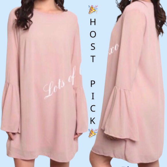 Dresses & Skirts - Blush Pink Boho Bell Sleeve Lined Shift Dress